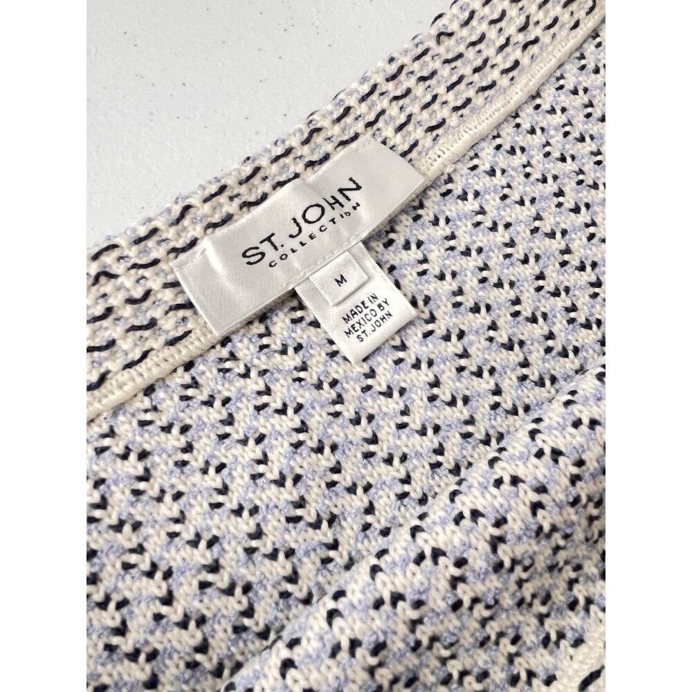 ST.JOHN COLLECTION Women's Ivory Blue Weave Pencil Straight Stretch Skirt Medium - Picture 2 of 5